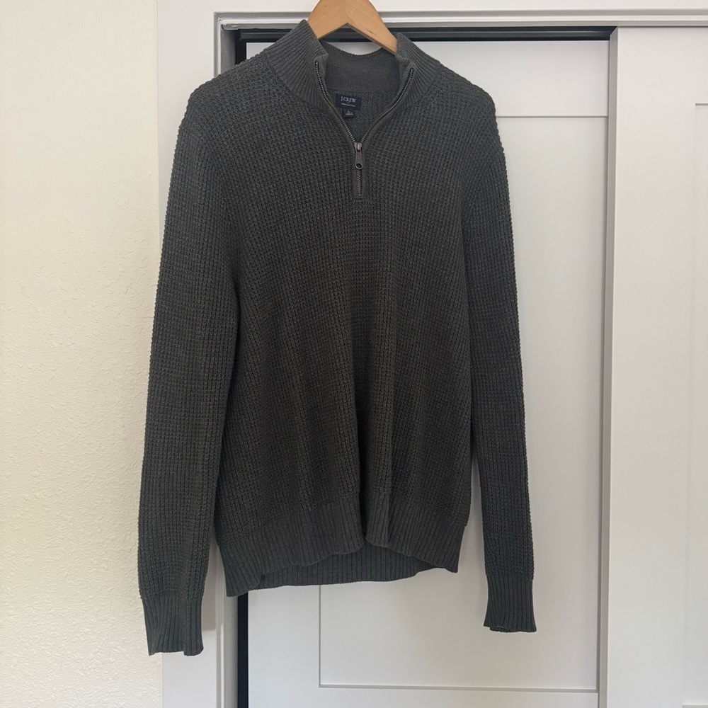 J. Crew Cotton Quarter Zip Grey Size Large